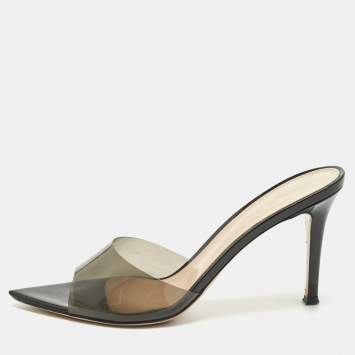 Pre Owned Gianvito Rossi Black Patent Leather and PVC Elle Slide Sandals Size 39