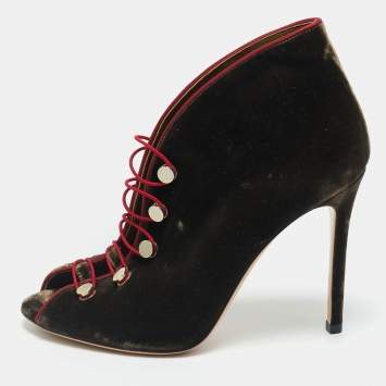 Pre Owned Gianvito Rossi Brown Velvet Miral Open Toe Ankle Boots Size 37