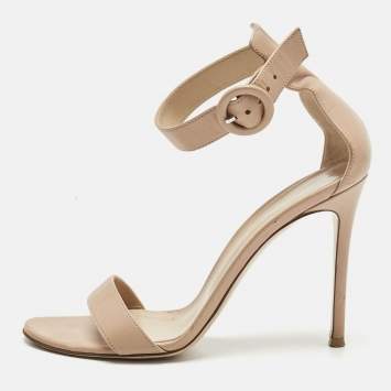 Pre Owned Gianvito Rossi Beige Leather Portofino Ankle Strap Sandals Size 39