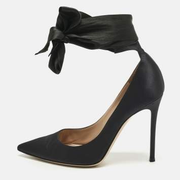 Pre Owned Gianvito Rossi Black Satin Gala Ankle Wrap Pumps Size 41