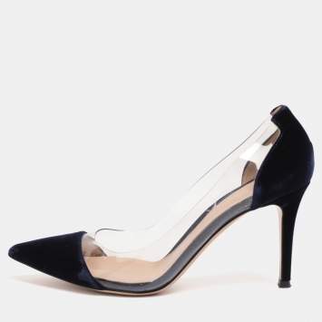 Pre Owned Gianvito Rossi Midnight Blue PVC and Velvet Plexi Pumps Size 39