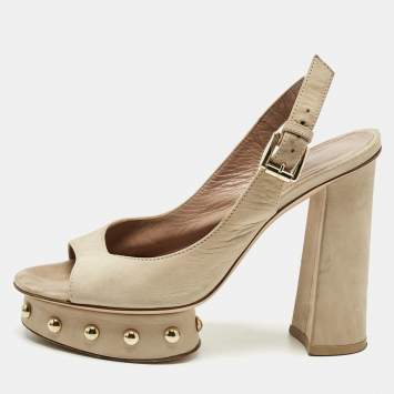 Pre Owned Gianvito Rossi Beige Suede Slingback Peep Toe Pumps Size 36