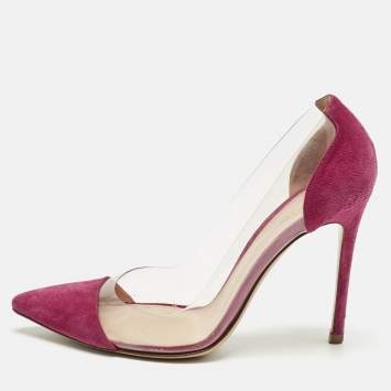 Pre Owned Gianvito Rossi Pink Suede and PVC Plexi Pumps Size 38