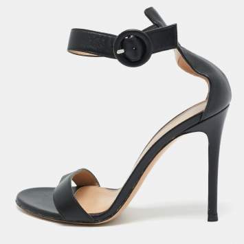 Pre Owned Gianvito Rossi Black Leather Portofino Ankle Strap Sandals Size 37