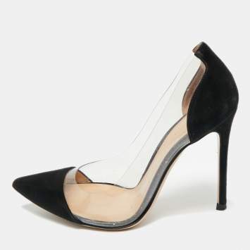 Pre Owned Gianvito Rossi Black/Transparent Suede and PVC Plexi Pointed Toe Pumps Size 36