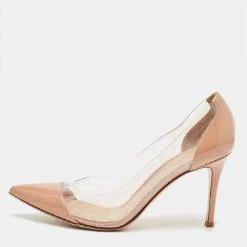 Pre Owned Gianvito Rossi Beige/Transparent Patent Leather and PVC Plexi Pumps Size 39