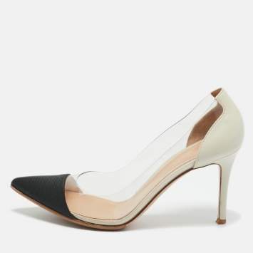 Pre Owned Gianvito Rossi Tricolor Fabric and Leather Plexi Pumps Size 39