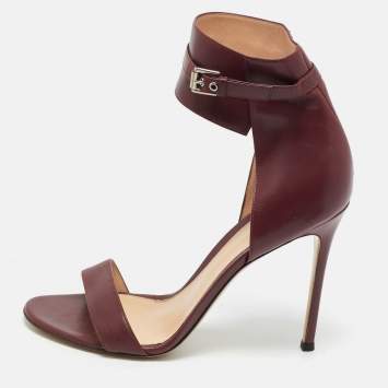 Pre Owned Gianvito Rossi Burgundy Leather Ankle Cuff Buckle Open Toe Sandals Size 40
