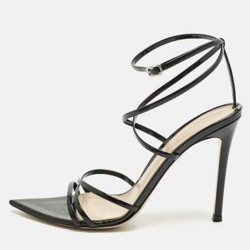 Pre Owned Gianvito Rossi Black Patent Leather Kim Ankle Strap Sandals Size 38.5