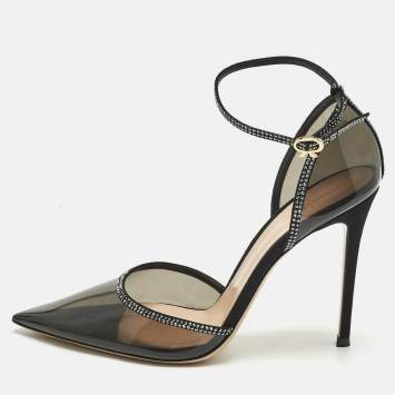 Pre Owned Gianvito Rossi Black PVC Sabin Crystal Ankle Strap Sandals Size 41