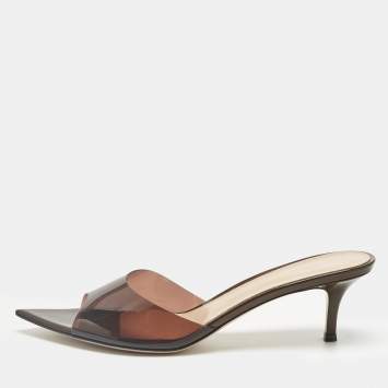 Pre Owned Gianvito Rossi Brown PVC Plexi Slide Sandals Size 39.5