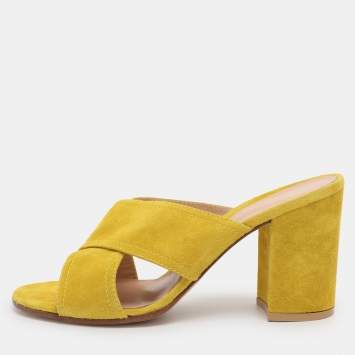 Pre Owned Gianvito Rossi Yellow Suede Mules Size 38