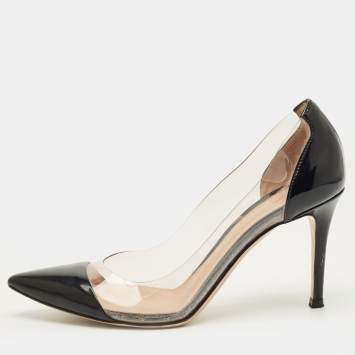 Pre Owned Gianvito Rossi Black/Transparent Patent Leather and PVC Plexi Pumps Size 36.5