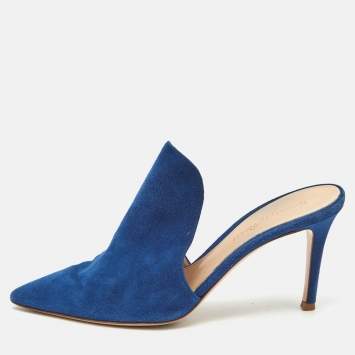 Pre Owned Gianvito Rossi Blue Suede Aramis Mules Size 36