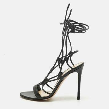 Pre Owned Gianvito Rossi Black Leather Giza Gladiator Flat Sandals Size 36