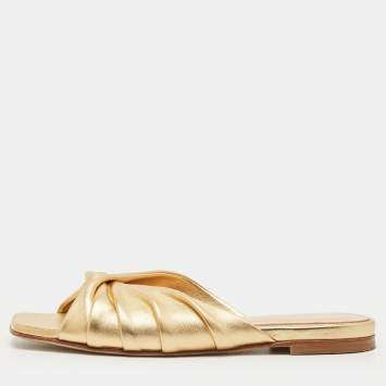 Pre Owned Gianvito Rossi Gold Leather Flat Slide Size 36