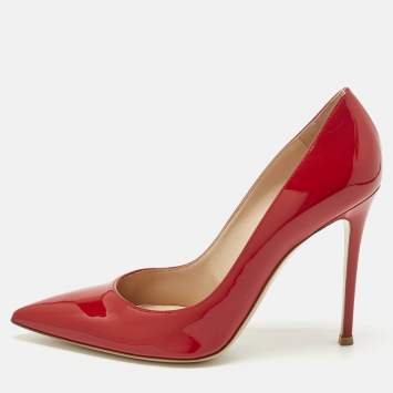 Pre Owned Gianvito Rossi Red Patent Leather Gianvito Pointed Toe Pumps Size 40