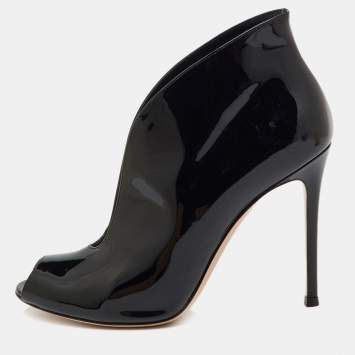 Pre Owned Gianvito Rossi Black Patent Leather Vamp Booties Size 39.5