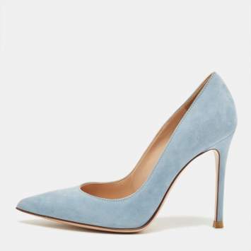 Pre Owned Gianvito Rossi Blue Suede Gianvito 85 Pumps Size 34