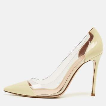 Pre Owned Gianvito Rossi Cream Patent Leather and PVC Plexi Pumps Size 37.5