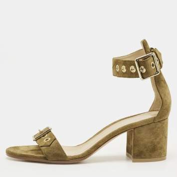 Pre Owned Gianvito Rossi Green Suede Portofino Ankle Strap Sandals Size 36.5
