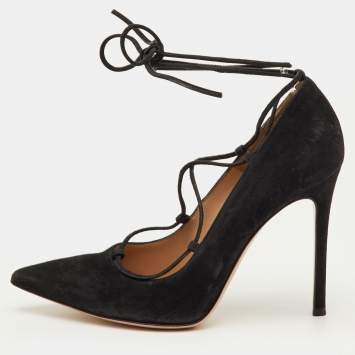 Pre Owned Gianvito Rossi Femi Size 38 Black Suede Lace up Pointed Toe Pumps