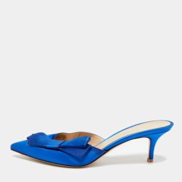 Pre Owned Gianvito Rossi Kyoto Bow Size 39 Blue Satin Mules