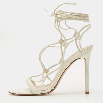 Pre Owned Gianvito Rossi Sylvie Size 38 White Leather Ankle Strap Sandals
