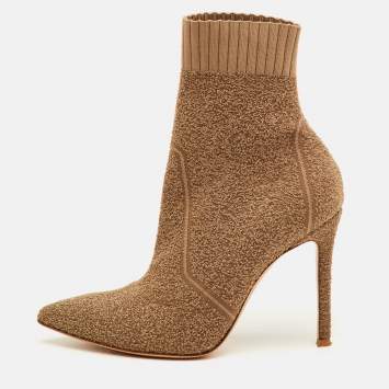 Pre Owned Gianvito Rossi Size 40 Khaki Brown Stretch Fabric Pointed Toe Ankle Boots