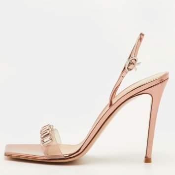 Pre Owned Gianvito Rossi Ribbon Size 39.5 Transparent/Rose Gold Patent Leather and PVC Slingback Sandals