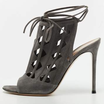 مملوكة مسبقًا صندل جيانفيتو روسي ماكسين سويدي رصاصي قصات بحزام للكاحل مقاس 39 