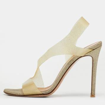 Pre Owned Gianvito Rossi Metropolis Size 37 Metallic/Transparent Glitter and PVC Slingback Sandals