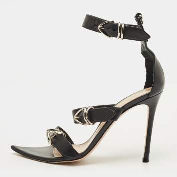 Pre Owned Gianvito Rossi Size 38 Black Leather Belted Ankle-Strap  Sandals