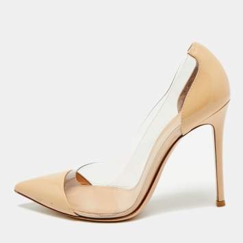 Pre Owned Gianvito Rossi Plexi Size 39 Beige/Transparent Patent Leather and PVC Pumps