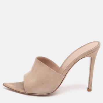 Pre Owned Gianvito Rossi Elle Size 35 Beige Suede Slide Sandals