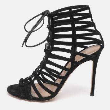 Pre Owned Gianvito Rossi Size 39.5 Black Suede Gladiator Sandals