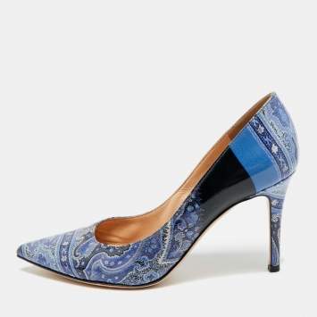 Pre Owned Gianvito Rossi Gianvito 105 Size 37 Blue/Black Leather Pointed Toe Pumps