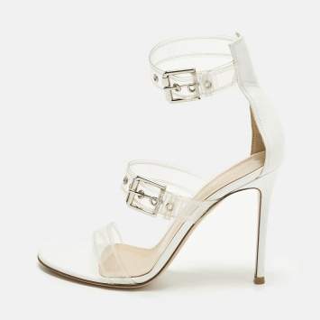 Pre Owned Gianvito Rossi Gabby Plexi Size 39 White/Transperent PVC and Leather Ankle Strap Sandals