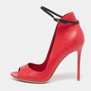 مملوكة مسبقًا Gianvito Rossi Vamp Size 37.5 Red Leather Peep Toe Mary Jane Pumps
