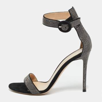 Pre Owned Gianvito Rossi Cherry Portofino Size 38.5 Black Suede Ankle Strap Sandals