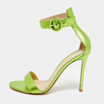 Pre Owned Gianvito Rossi Portofino Size 38 Green Leather Ankle Strap Sandals
