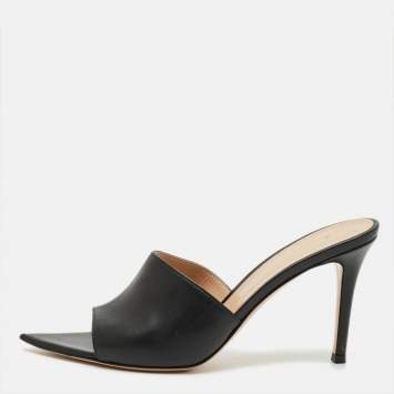 Pre Owned Gianvito Rossi Alise Size 38 Black Leather Slide Sandals