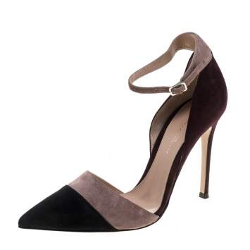 Pre Owned Gianvito Rossi Tricolor Suede Ankle Strap D'orsay Pointed Toe Pumps Size 36.5