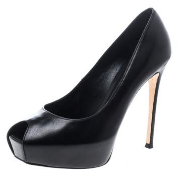 Pre Owned Gianvito Rossi Black Leather Peep Toe Platform Pumps Size 37.5