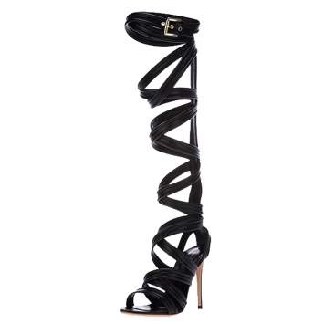 Pre Owned Gianvito Rossi Black Leather Gladiator Knee Length Sandals Size 36
