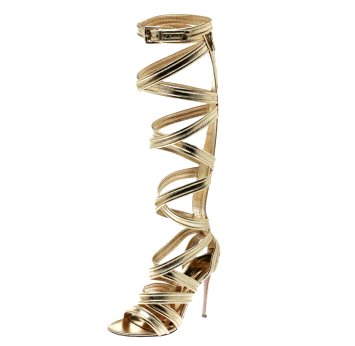 Pre Owned Gianvito Rossi Gold Leather Gladiator Knee High Sandals Size 38