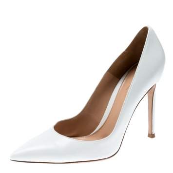 Pre Owned Gianvito Rossi White Leather Pointed Toe Pumps Size 37.5