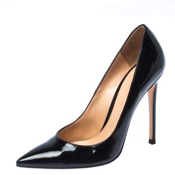 Pre Owned Gianvito Rossi Black Patent Leather Gianvito Pointed Toe Pumps Size 37.5