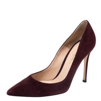 Pre Owned Gianvito Rossi  Burgundy Suede Gianvito 105 Pointed Toe Pumps Size 37.5