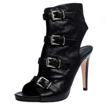 Pre Owned Gianvito Rossi Black Leather Open Toe Cut Out Ankle Booties Size 38